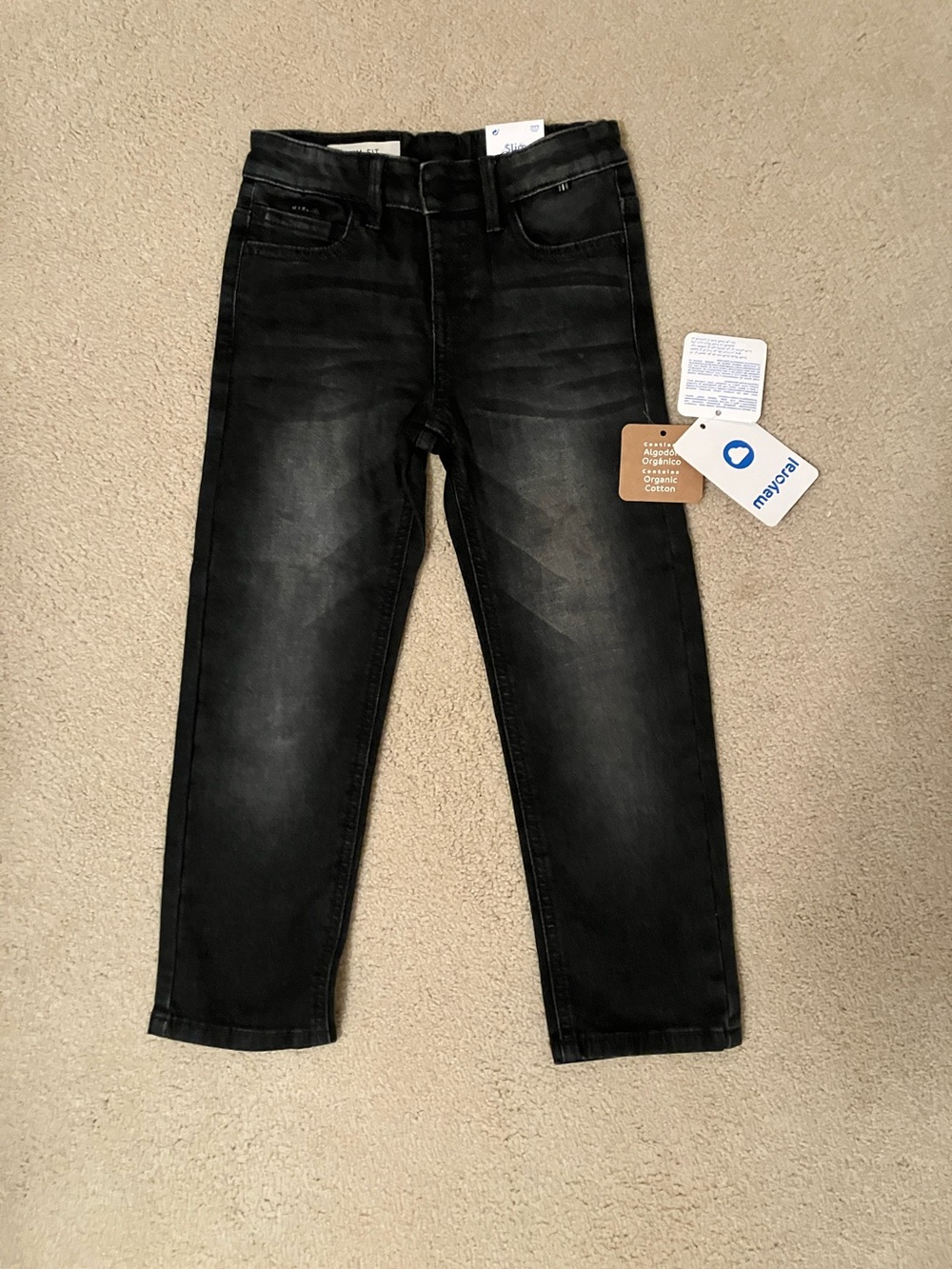 NWT Boys Mayoral Black Washed Slim Straight Jeans